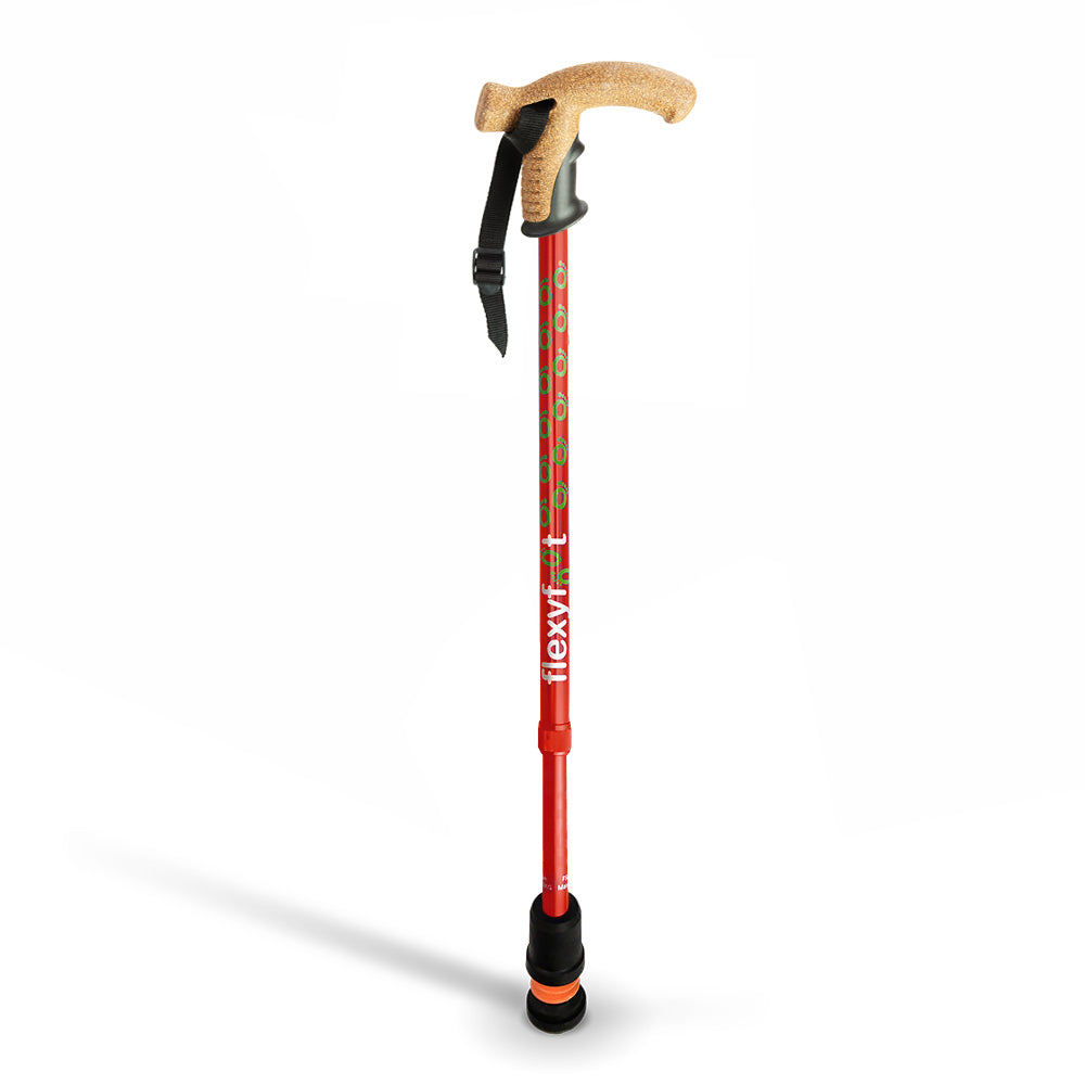 Flexyfoot Cork Handle Telescopic Walking Stick - Red